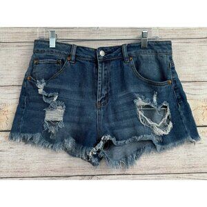 Almost Famous‎ Distressed Cut Off Jean Shorts Juniors Size 13 Blue Medium Wash